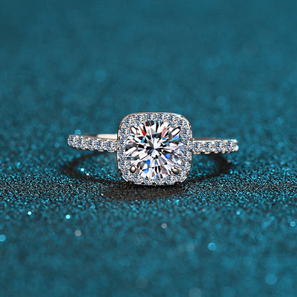 Classic Square Halo Round Moissanite Ring