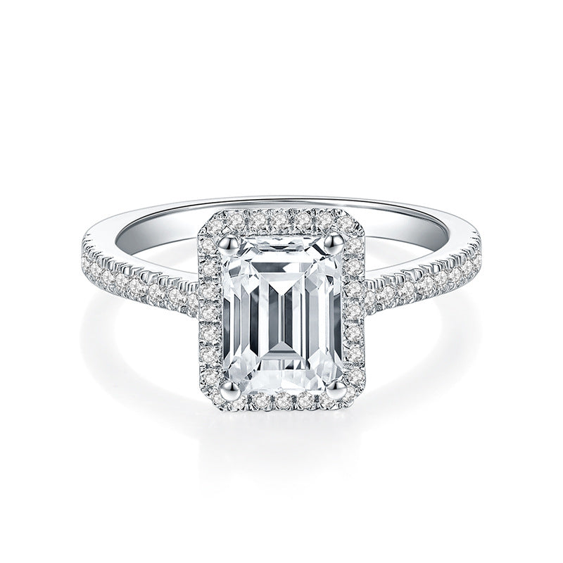 Classic Emerald Moissanite Halo Engagement Ring
