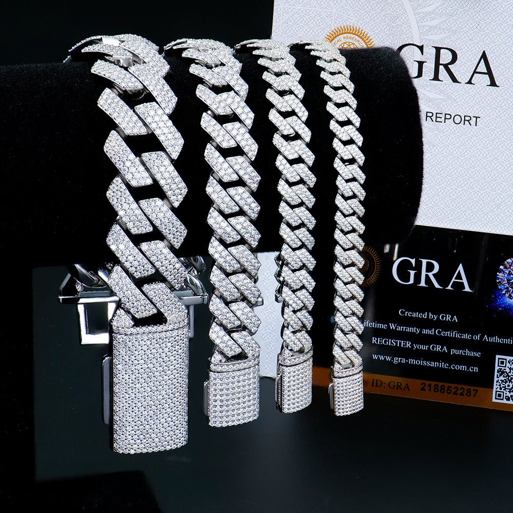 146 VNK Moissanite Cuban Link Chain Bracelet for Men Women - 925 Sterling Silver - VANNICK