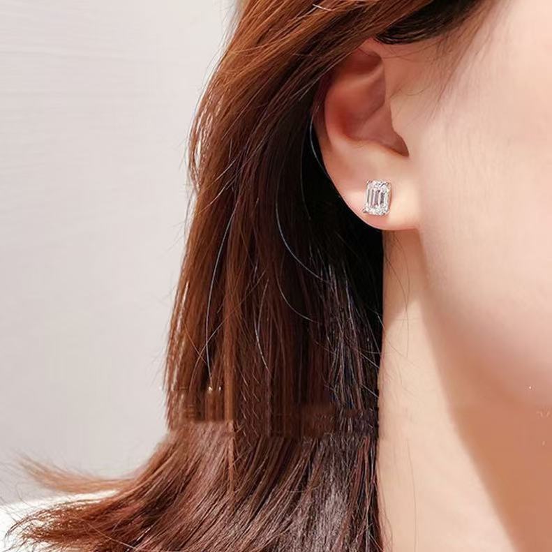 15 Emerald Cut Moissanite Earrings in 925 Sterling Silver - VANNICK