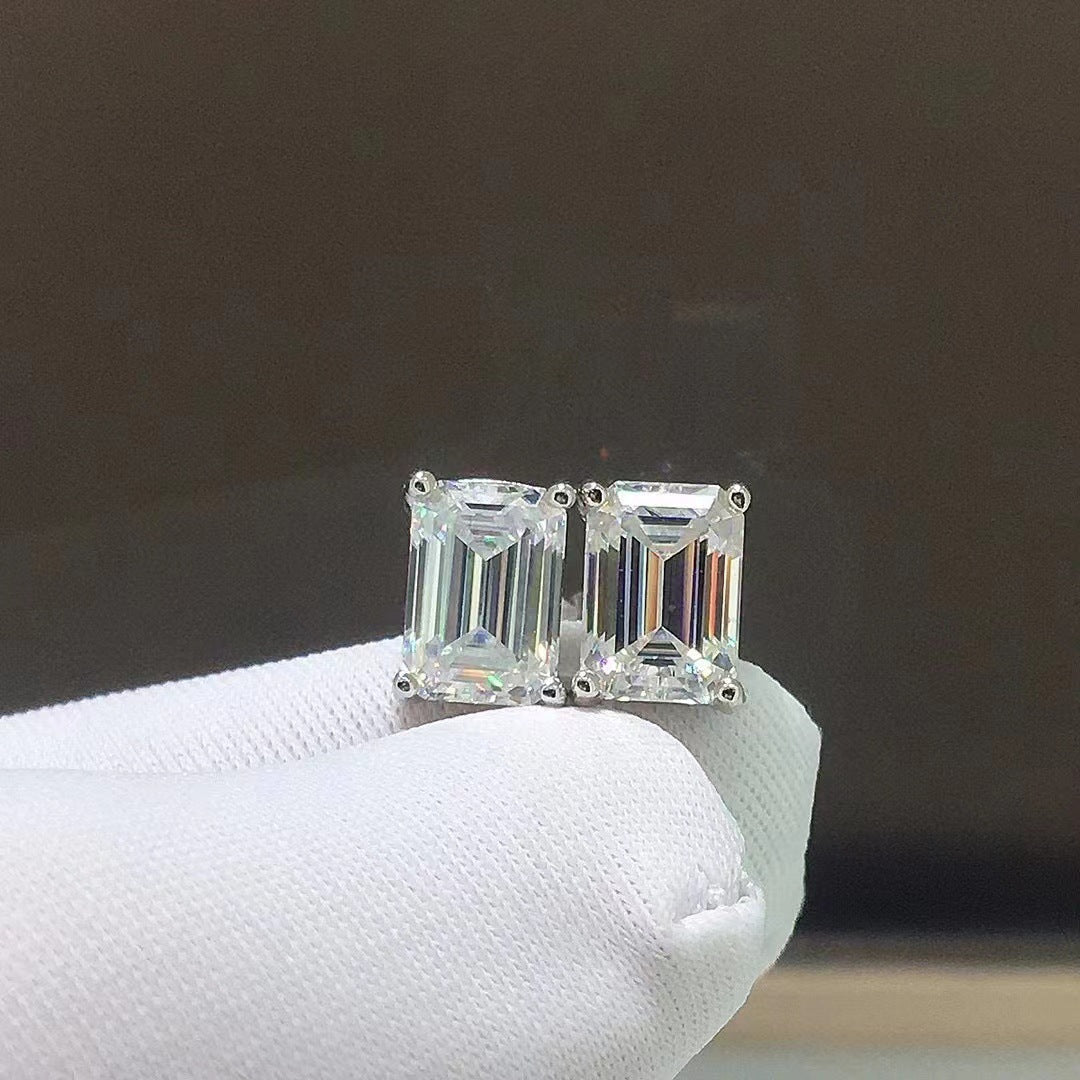 15 Emerald Cut Moissanite Earrings in 925 Sterling Silver - VANNICK
