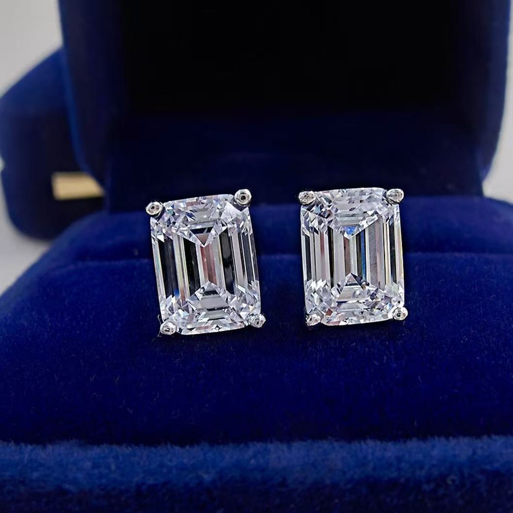 15 Emerald Cut Moissanite Earrings in 925 Sterling Silver - VANNICK