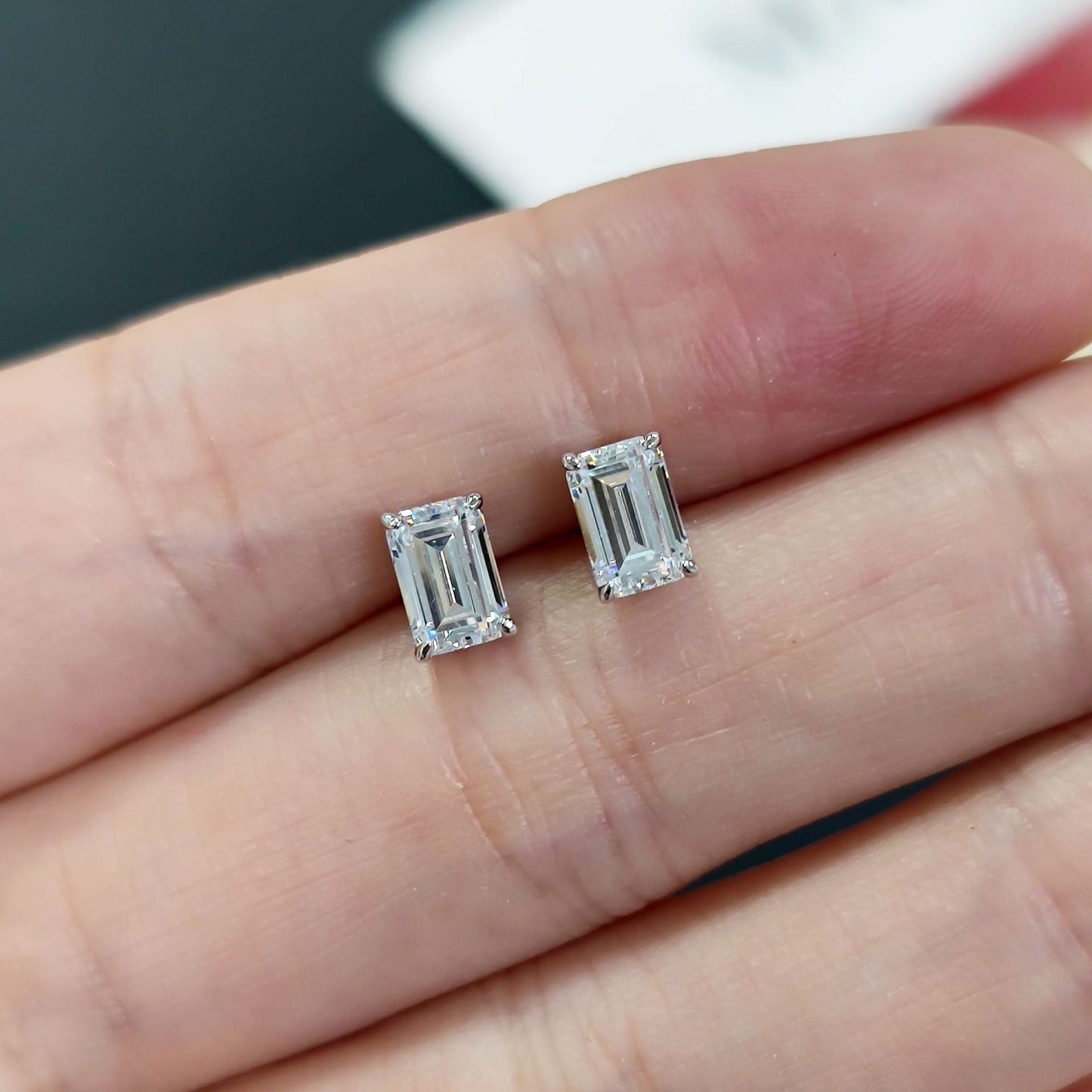 15 Emerald Cut Moissanite Earrings in 925 Sterling Silver - VANNICK