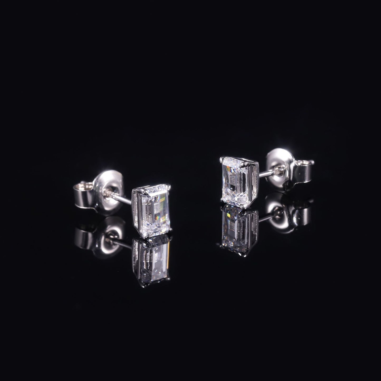 15 Emerald Cut Moissanite Earrings in 925 Sterling Silver - VANNICK
