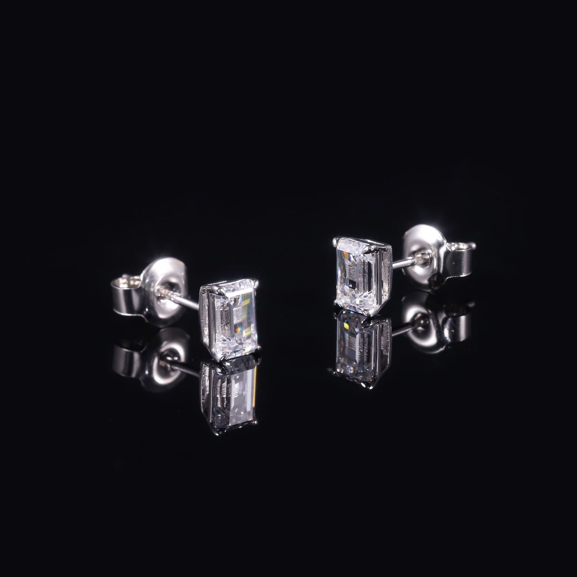15 Emerald Cut Moissanite Earrings in 925 Sterling Silver - VANNICK