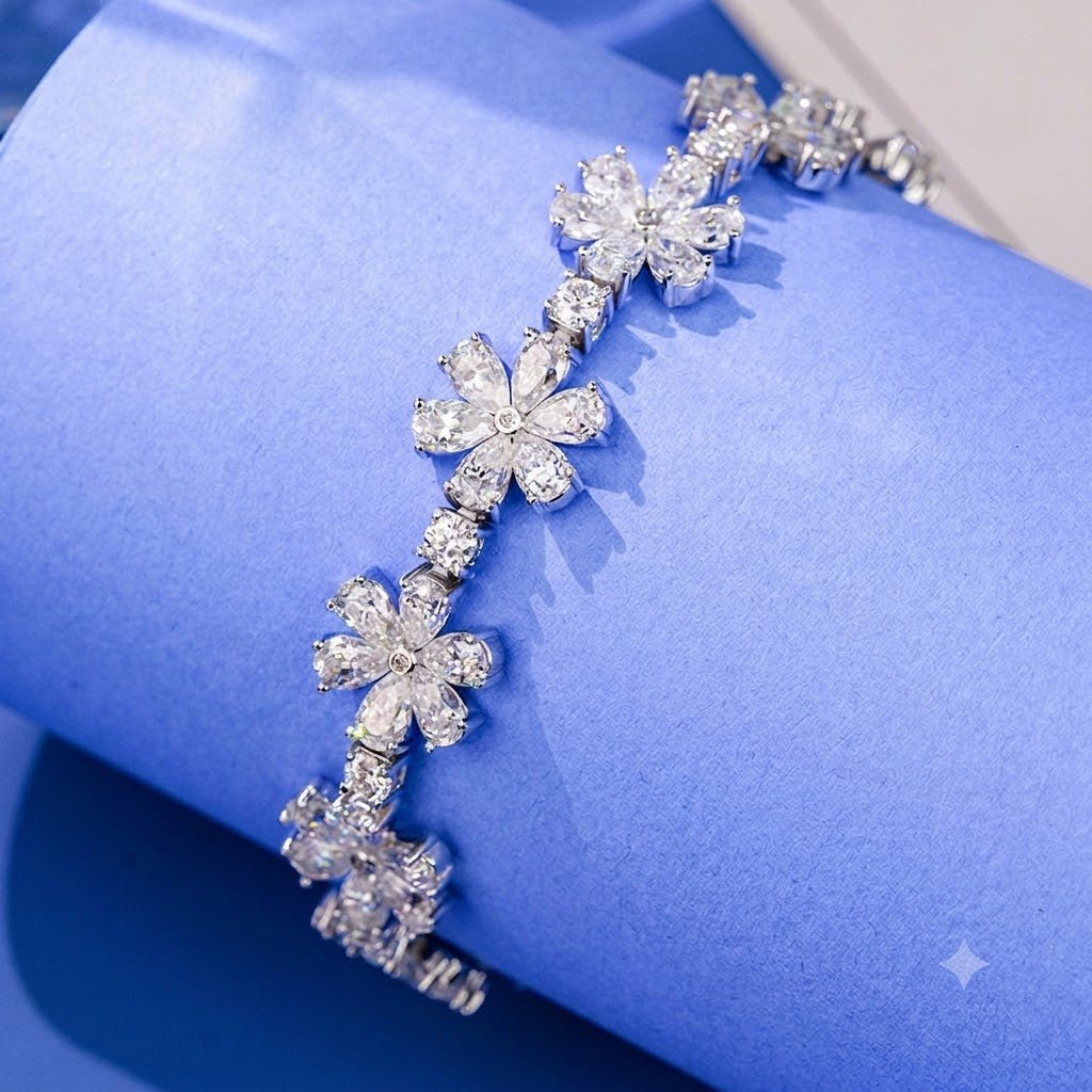 152 Vannick Moissanite Flower Cluster Bracelet in 925 Sterling Silver Pear Cut Moissanite - VANNICK