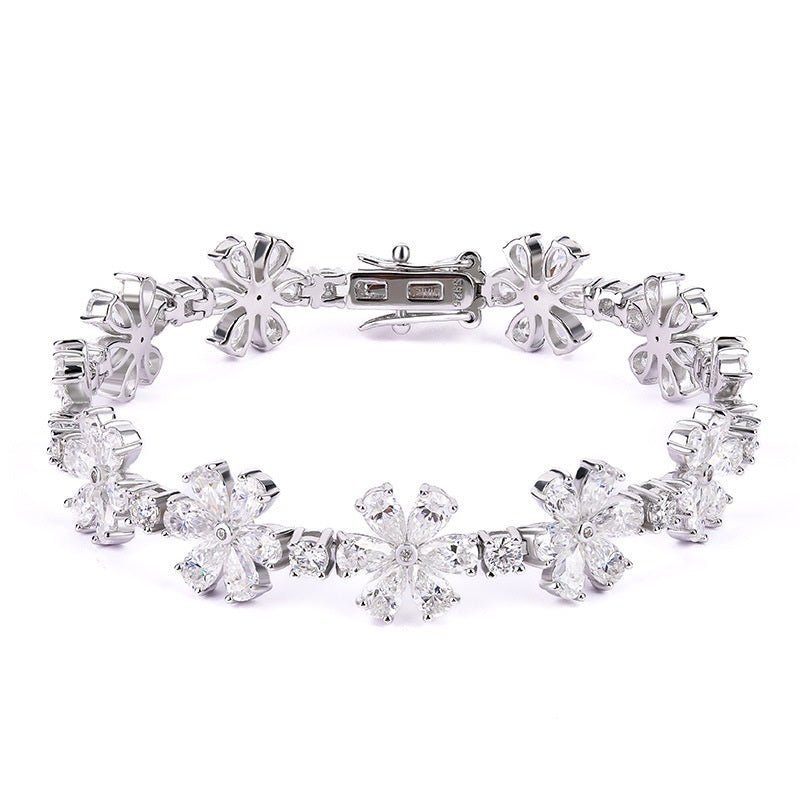 152 Vannick Moissanite Flower Cluster Bracelet in 925 Sterling Silver Pear Cut Moissanite - VANNICK