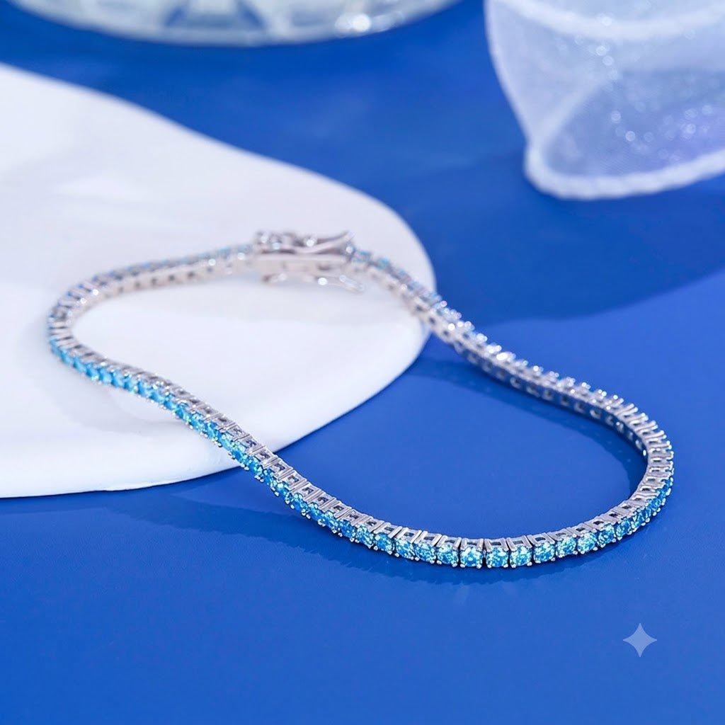 Ocean blue moissanite tennis bracelet 925 sterling silver