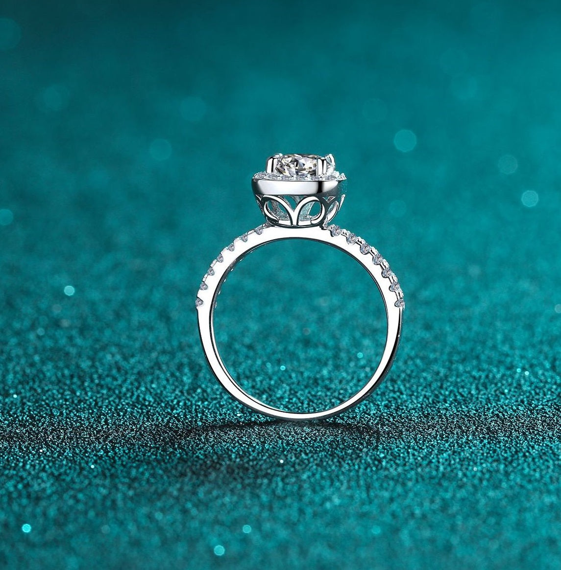 Classic Square Halo Round Moissanite Ring