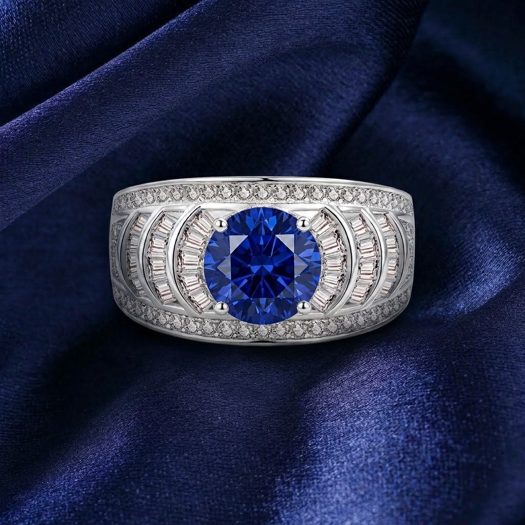 Royal Blue Moissanite Statement Cocktail Ring#178