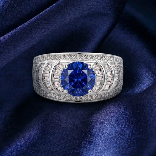 Royal Blue Moissanite Statement Cocktail Ring#178