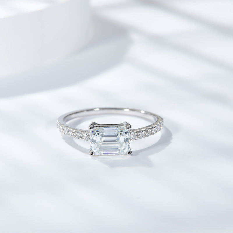 Horizontal Emerald Moissanite Ring