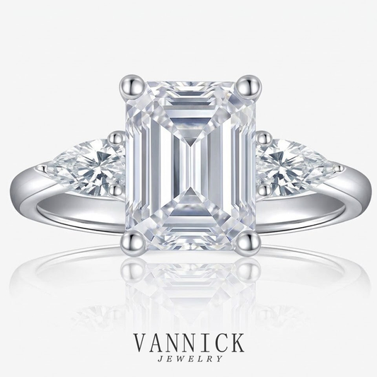 5ct Radiant Moissanite Ring with Pear Side Stones