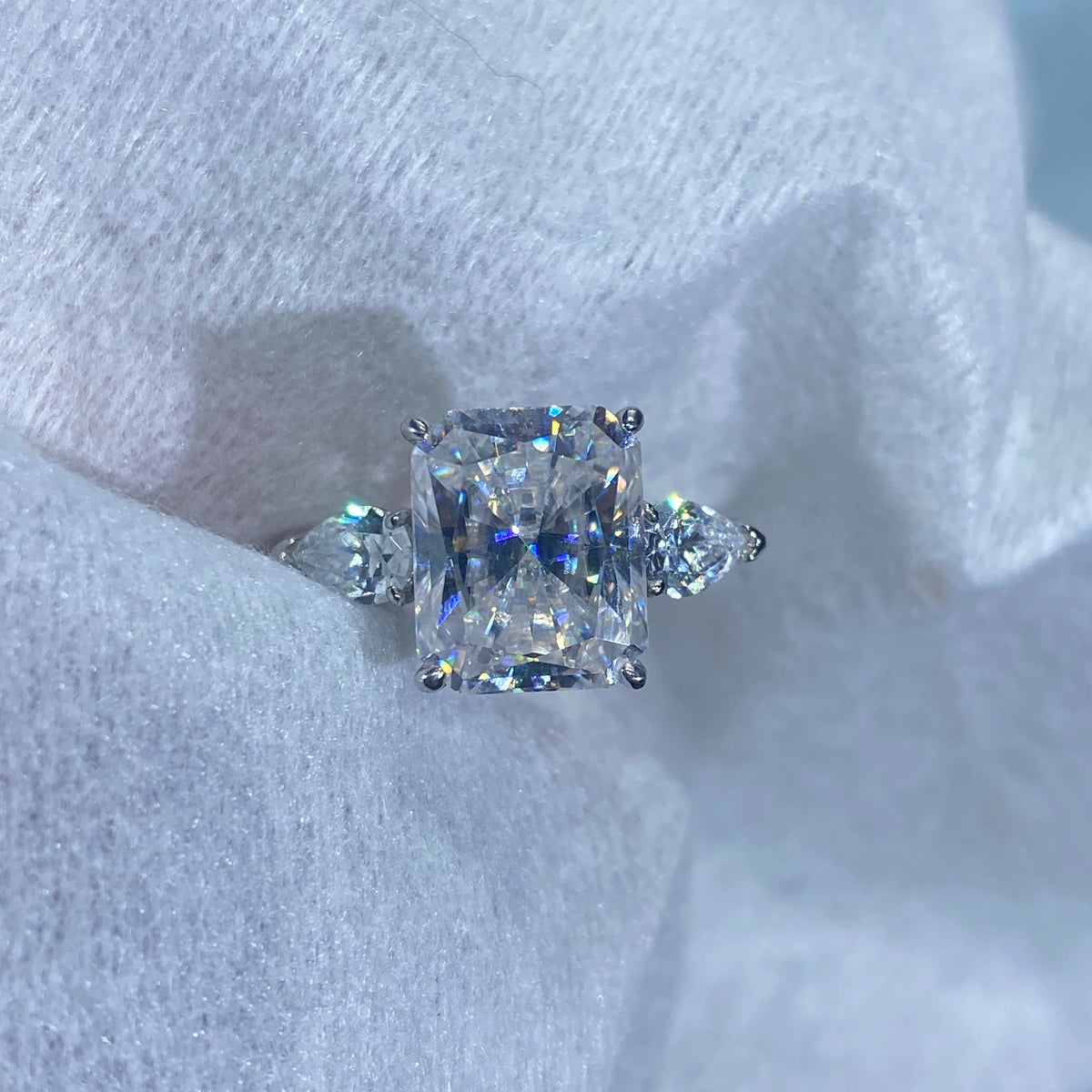 5ct Radiant Moissanite Ring with Pear Side Stones