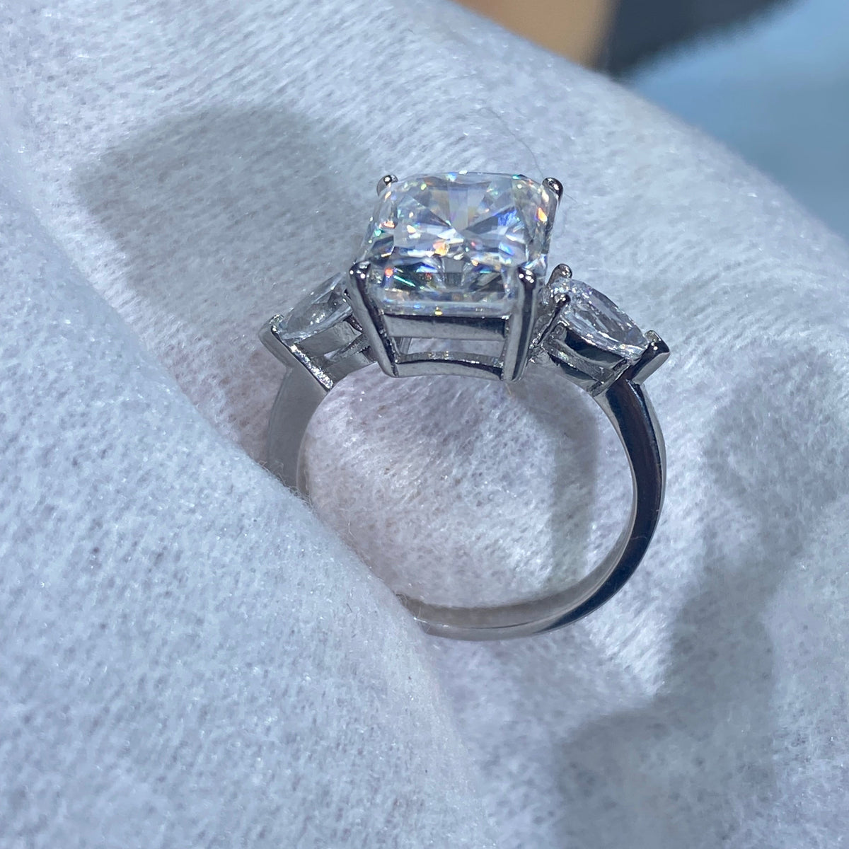 5ct Radiant Moissanite Ring with Pear Side Stones