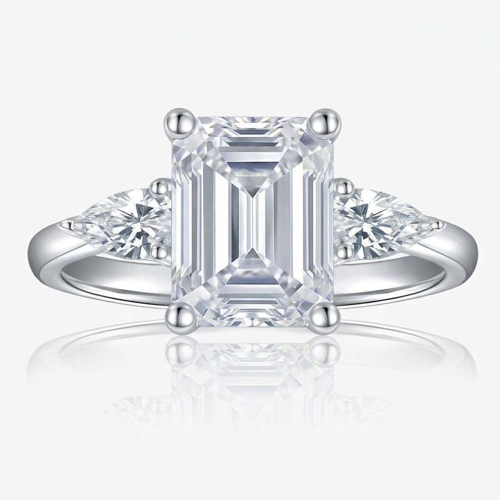 5ct Radiant Moissanite Ring with Pear Side Stones