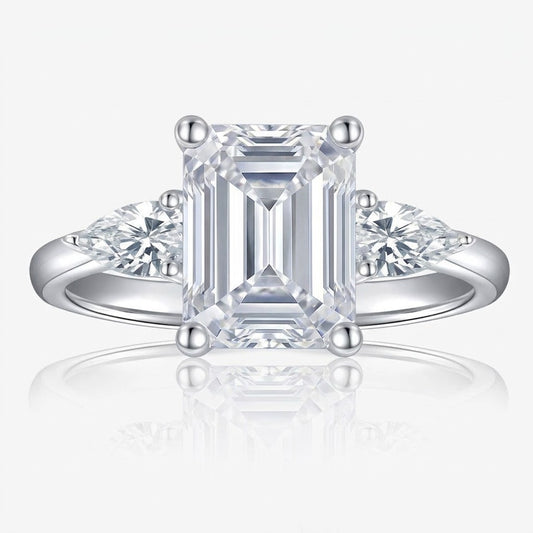5ct Radiant Moissanite Ring with Pear Side Stones
