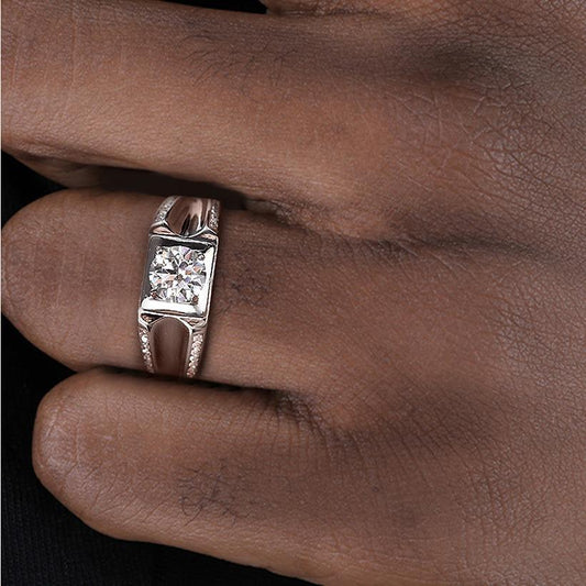 #M5 VNK 1CT Geometric Frame Moissanite Men’s Ring 925 Sterling Silver