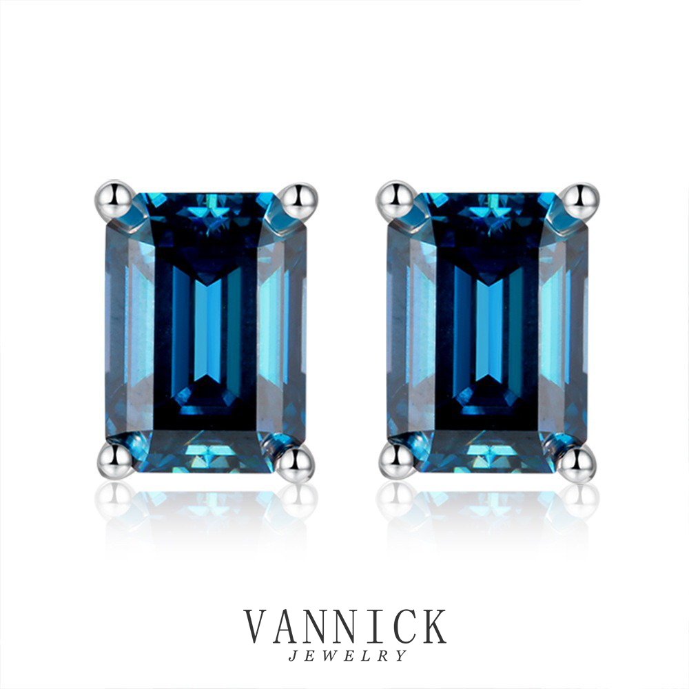 Color Emerald Cut Moissanite Stud Earrings#15