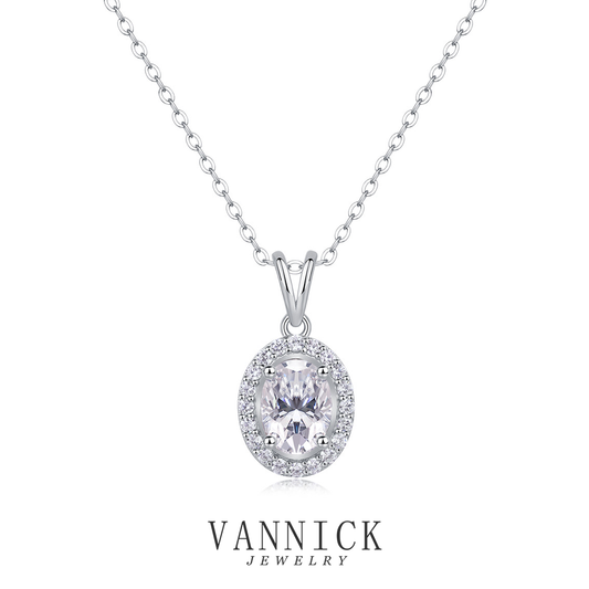 Oval Moissanite Halo Pendant Necklace#102