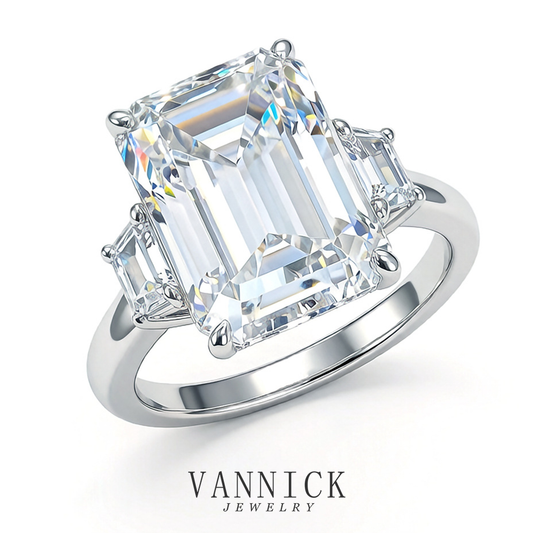 10ctw Emerald/Radiant Cut Moissanite Three-Stone Ring