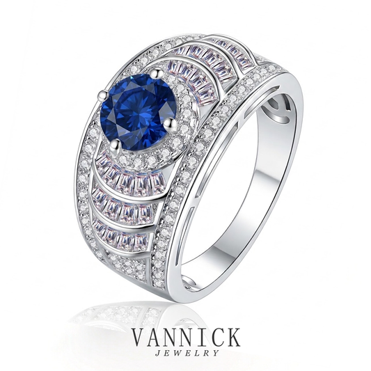 Royal Blue Moissanite Statement Cocktail Ring#178