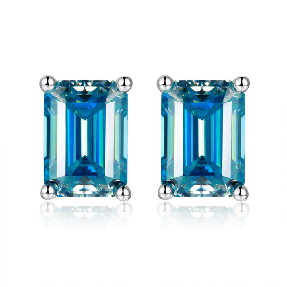 Color Emerald Cut Moissanite Stud Earrings#15
