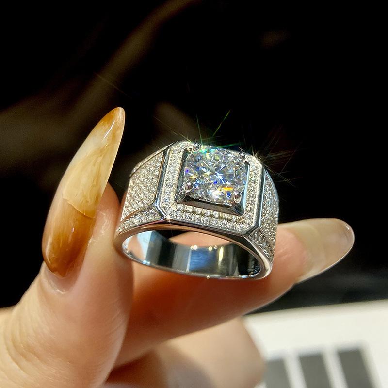 32 VNK Octagonal Halo Moissanite Men’s Ring Full Pavé Band, 925 Sterling Silver - VANNICK