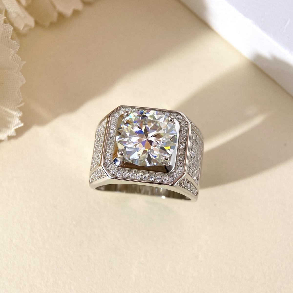 32 VNK Octagonal Halo Moissanite Men’s Ring Full Pavé Band, 925 Sterling Silver - VANNICK