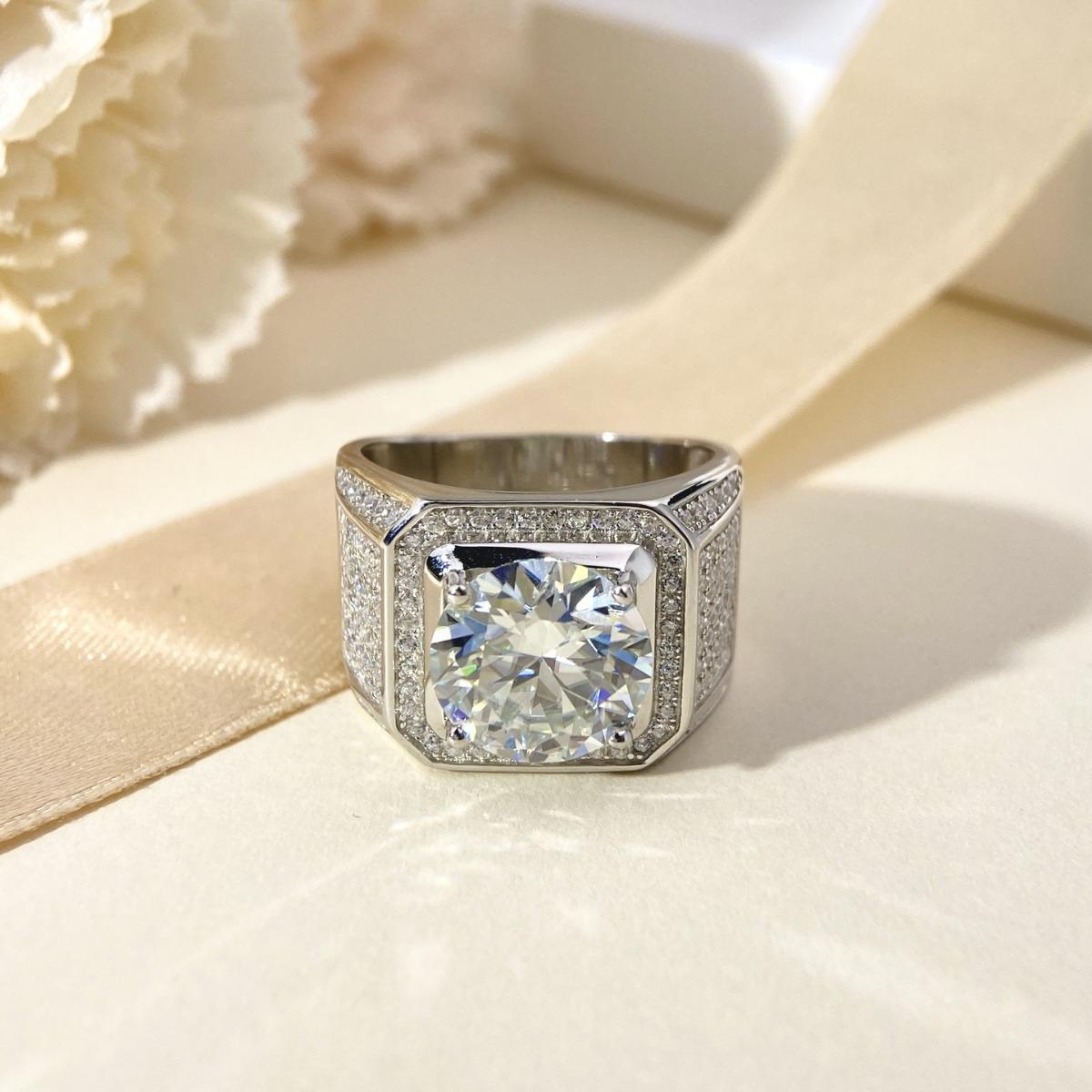 32 VNK Octagonal Halo Moissanite Men’s Ring Full Pavé Band, 925 Sterling Silver - VANNICK