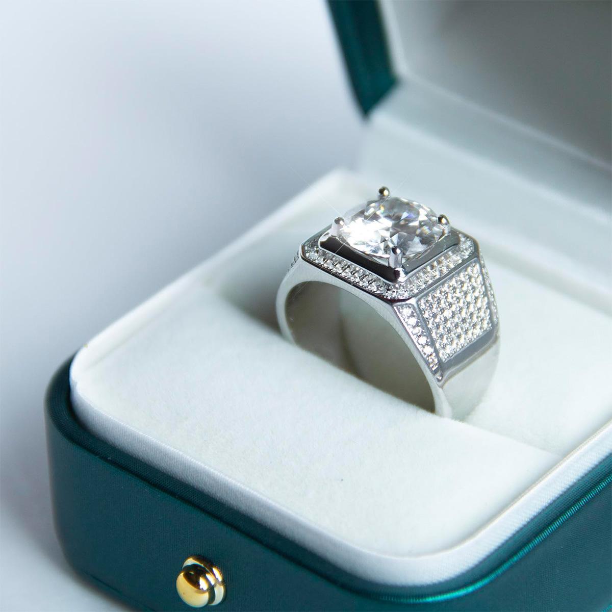 32 VNK Octagonal Halo Moissanite Men’s Ring Full Pavé Band, 925 Sterling Silver - VANNICK