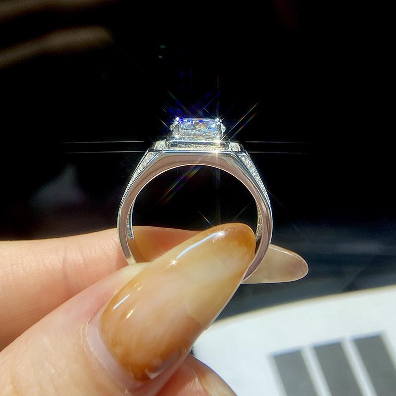 32 VNK Octagonal Halo Moissanite Men’s Ring Full Pavé Band, 925 Sterling Silver - VANNICK