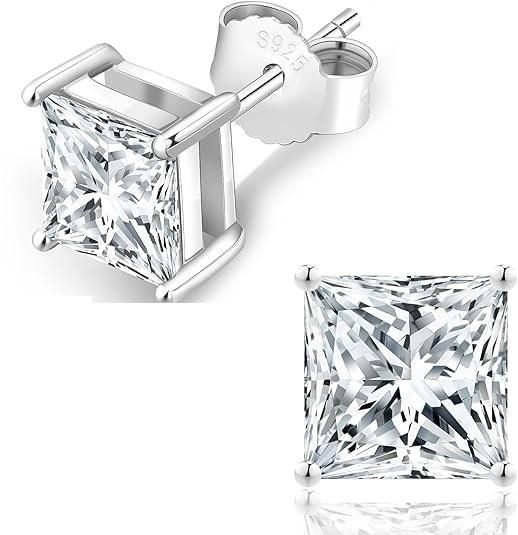 #14 Princess Cut Moissanite Stud Earrings – S925 Sterling Silver