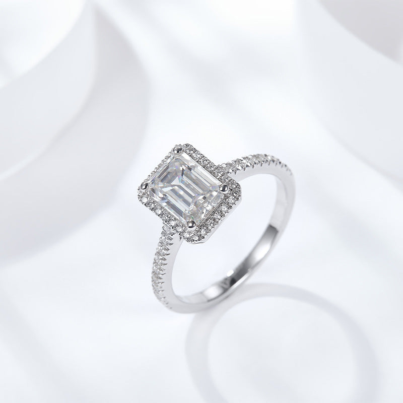 Classic Emerald Moissanite Halo Engagement Ring