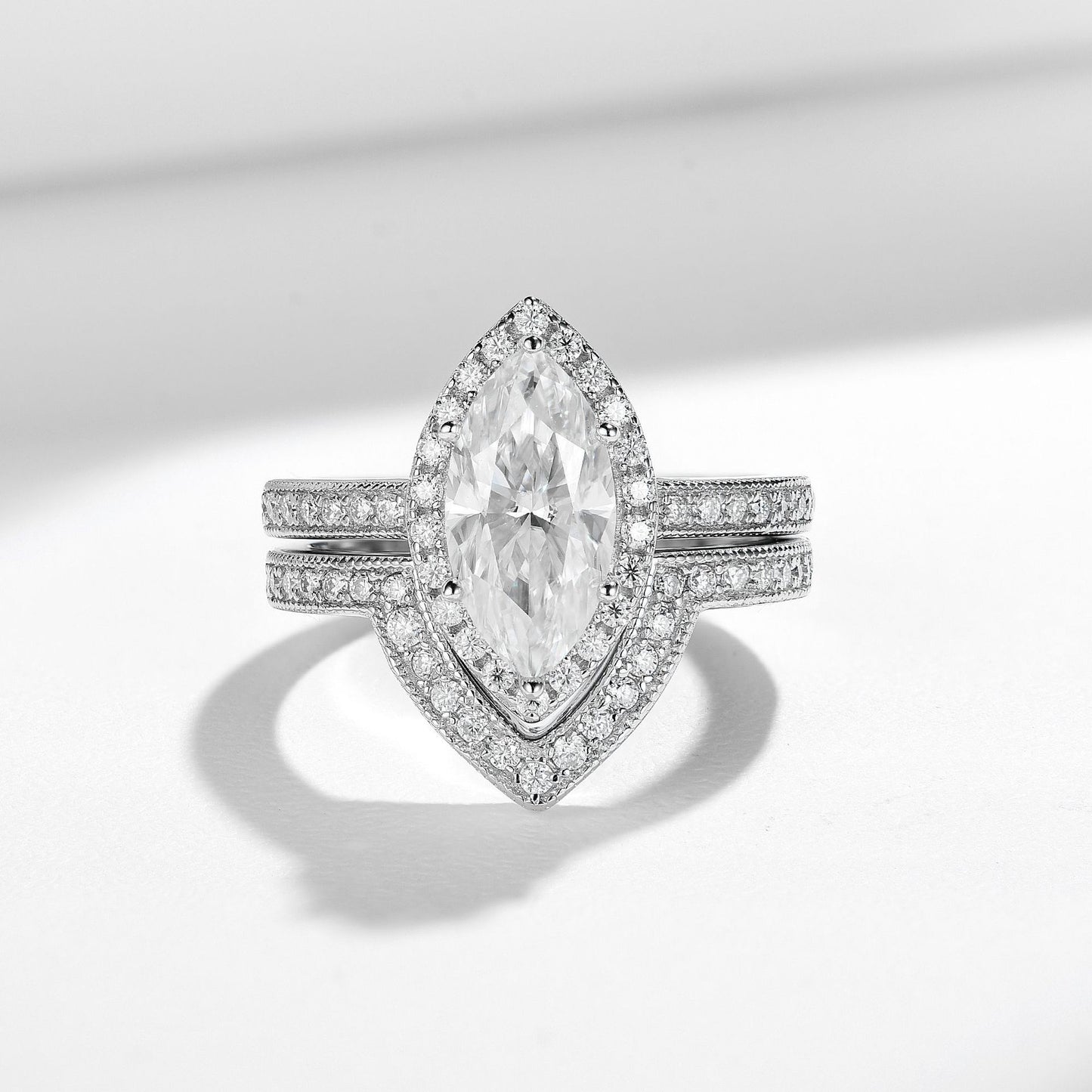 <Amelia>Marquise Moissanite Engagement Ring Set