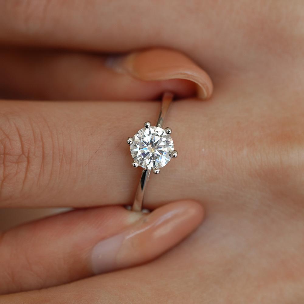 #10 6 Claw Moissanite Solitaire Rings 925 Sterling Silver Jewelry