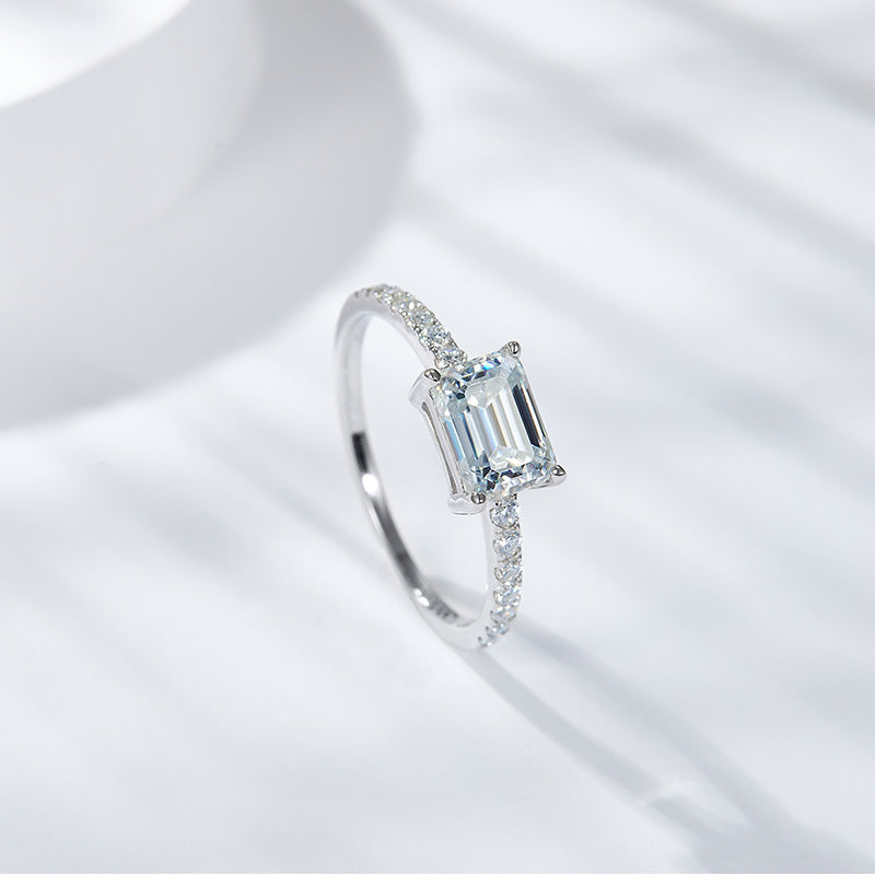 Horizontal Emerald Moissanite Ring