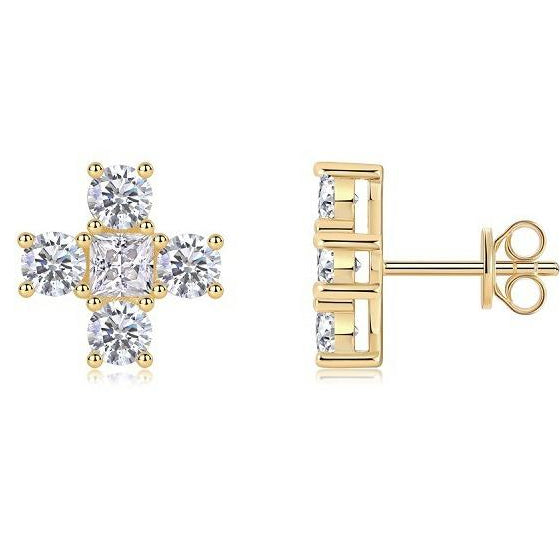 #53 VANNICK Cross Moissanite Stud Earrings Round Cut Princess Cut Gem– 925 Sterling Silver Gold Plated