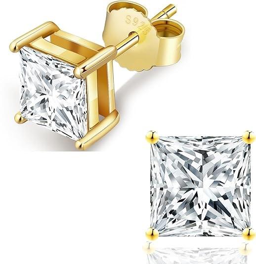 #14 Princess Cut Moissanite Stud Earrings – S925 Sterling Silver