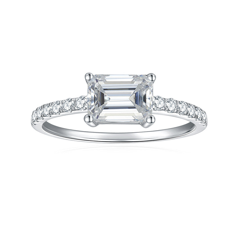 Horizontal Emerald Moissanite Ring