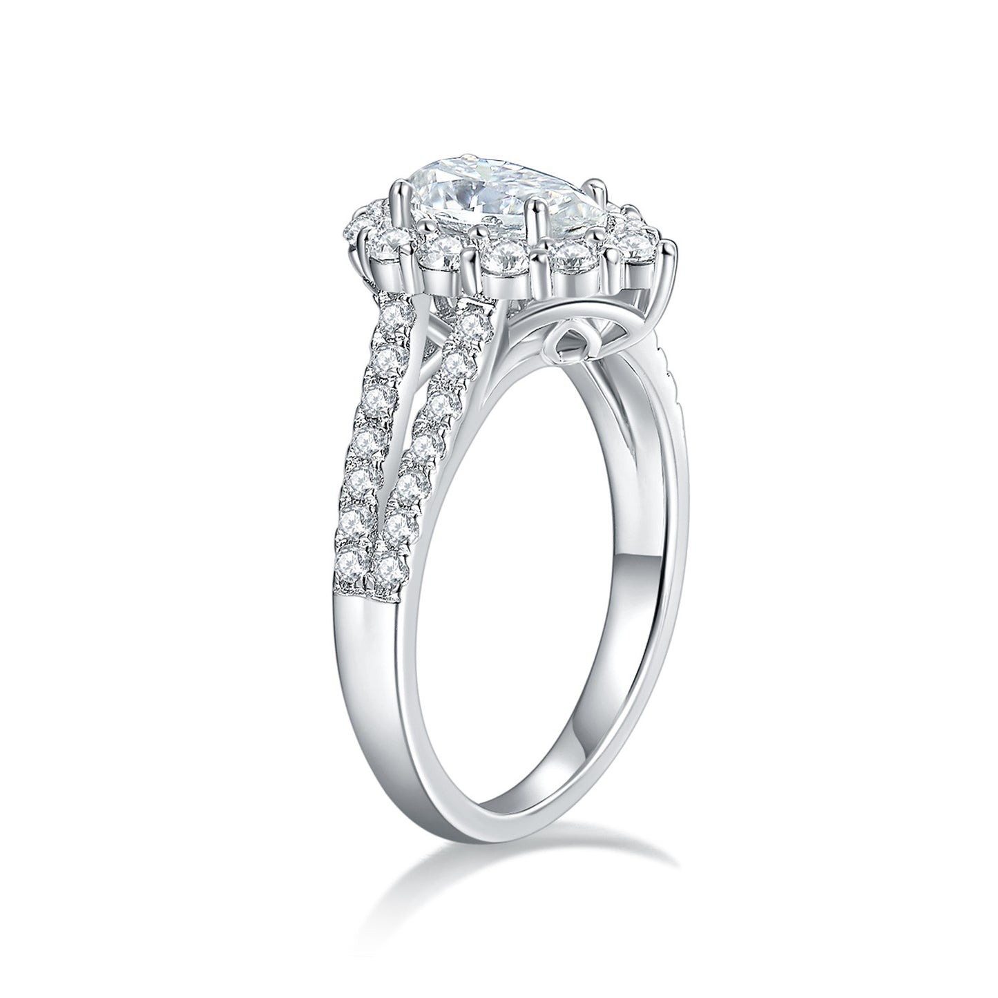 #121 VNK Luxury 1CT Pear Moissanite Ring | Halo & Split Shank with 0.74CT Side Stones