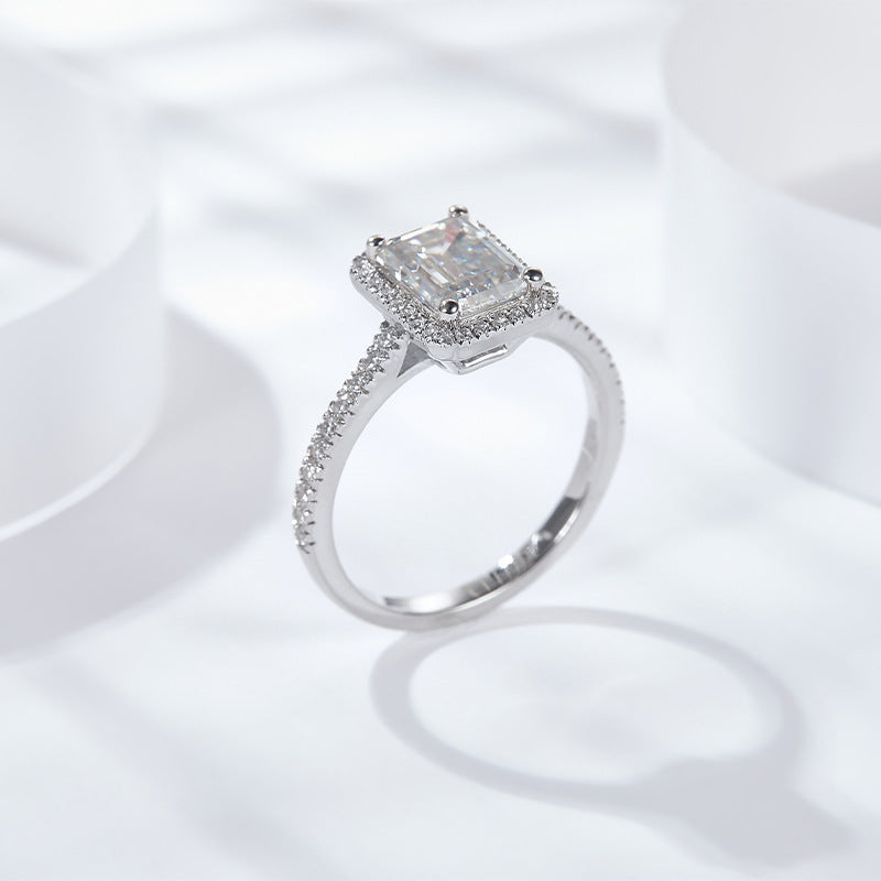Classic Emerald Moissanite Halo Engagement Ring