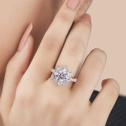 #112 Sunflower Moissanite Ring for Women | 925 Sterling Silver D Color VVS1 Engagement Ring