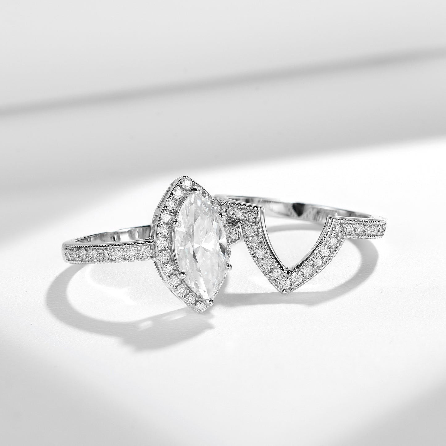 <Amelia>Marquise Moissanite Engagement Ring Set