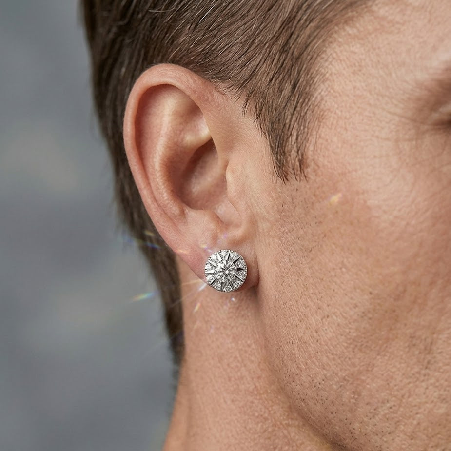 #78 VNK Unisex Moissanite Starburst Stud Earring Ice Out Hip Hop Studs in Sterling Silver