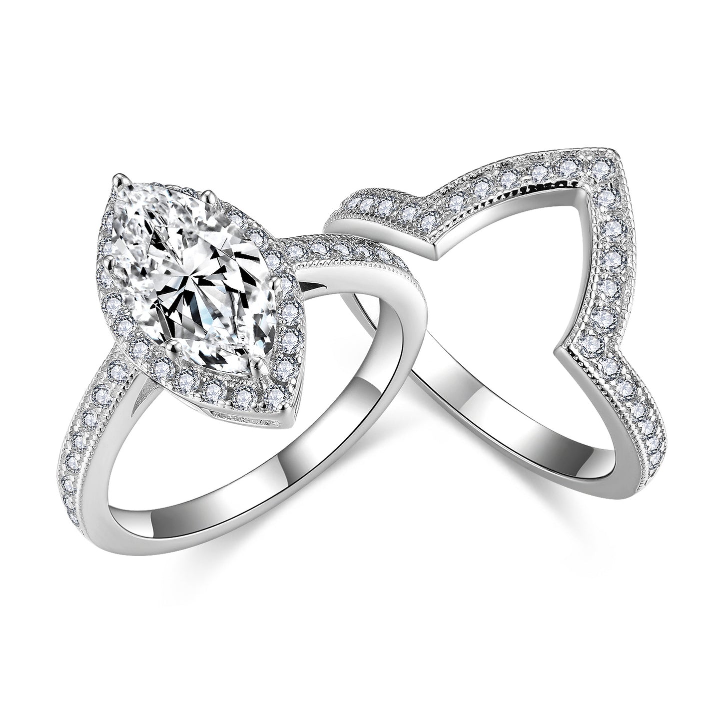 <Amelia>Marquise Moissanite Engagement Ring Set