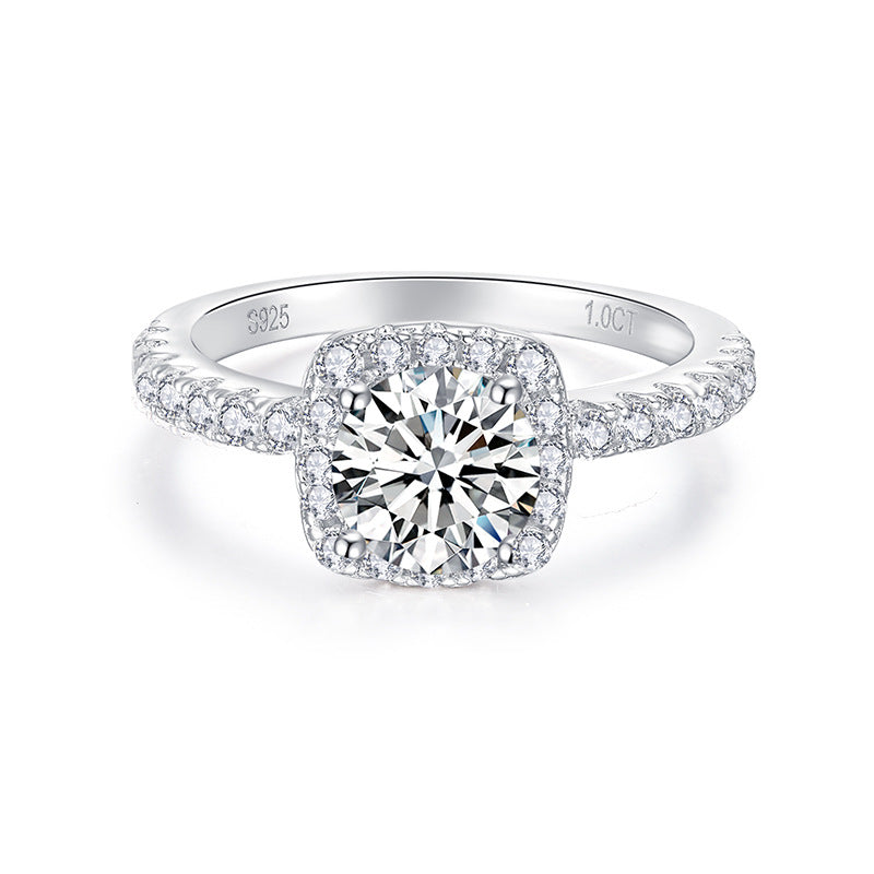 Classic Square Halo Round Moissanite Ring