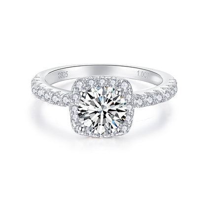 Classic Square Halo Round Moissanite Ring