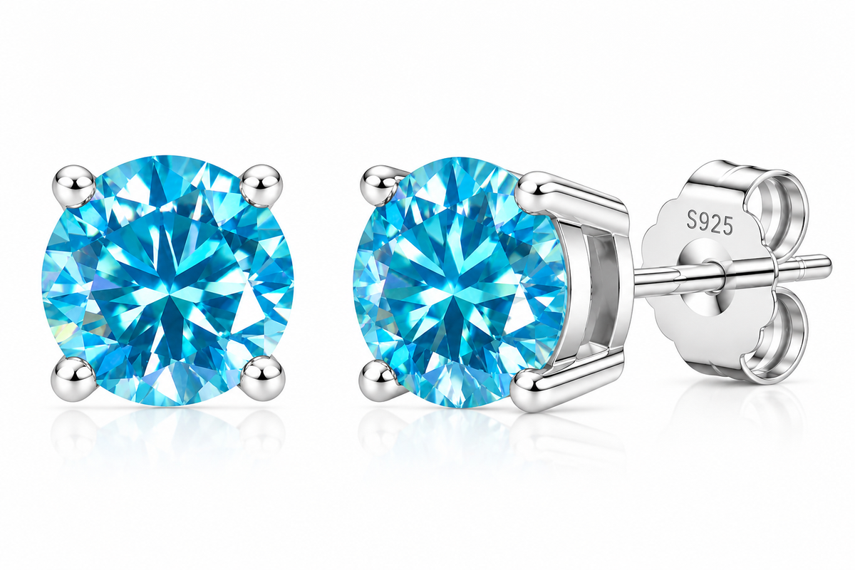 4-Prong Classic Color Moissanite Stud Earrings#02