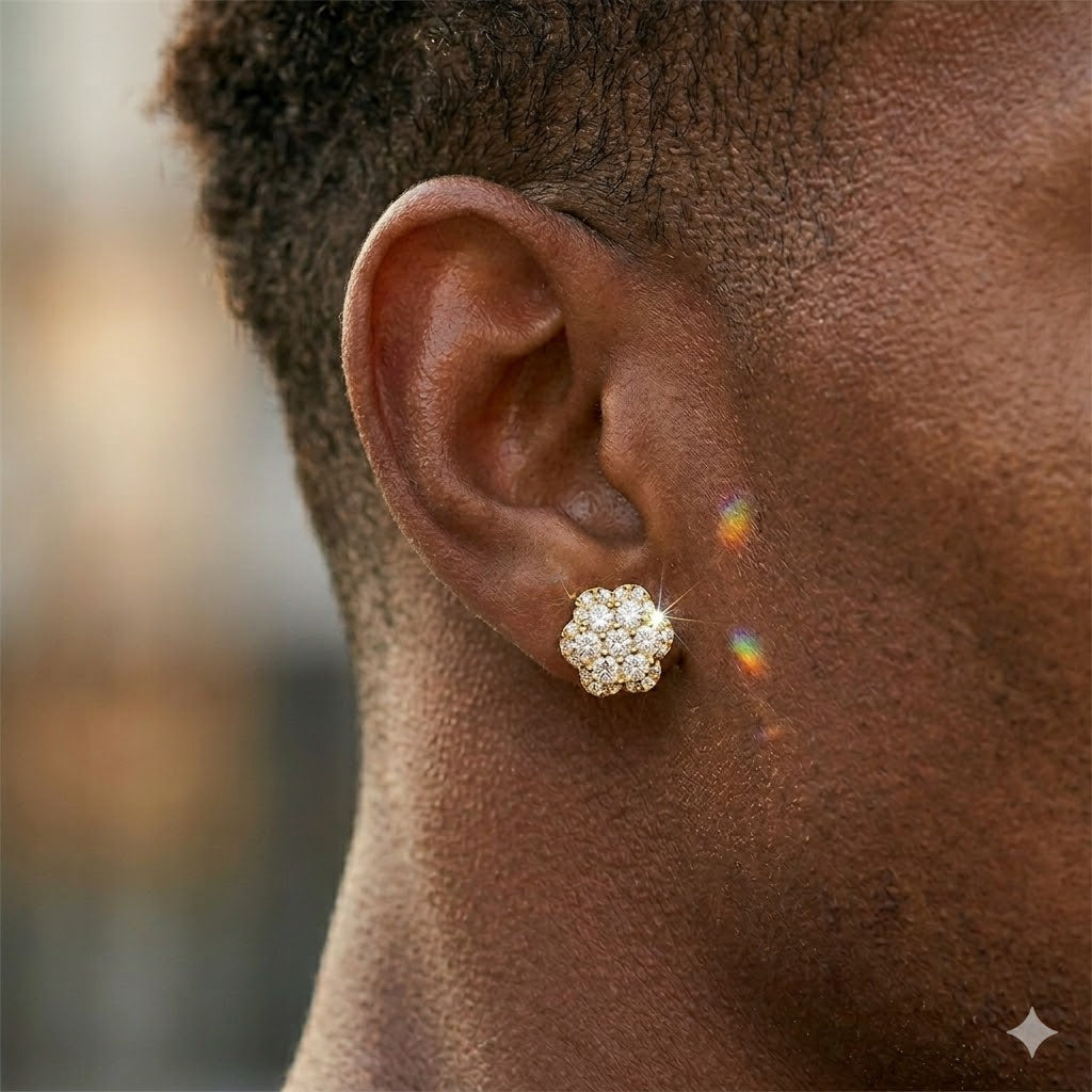 #54 VNK VVS1 Moissanite Flower Iced Out Stud Earrings - 18K Gold Plated 925 Silver Hip Hop Micro Pavé Floral Earring